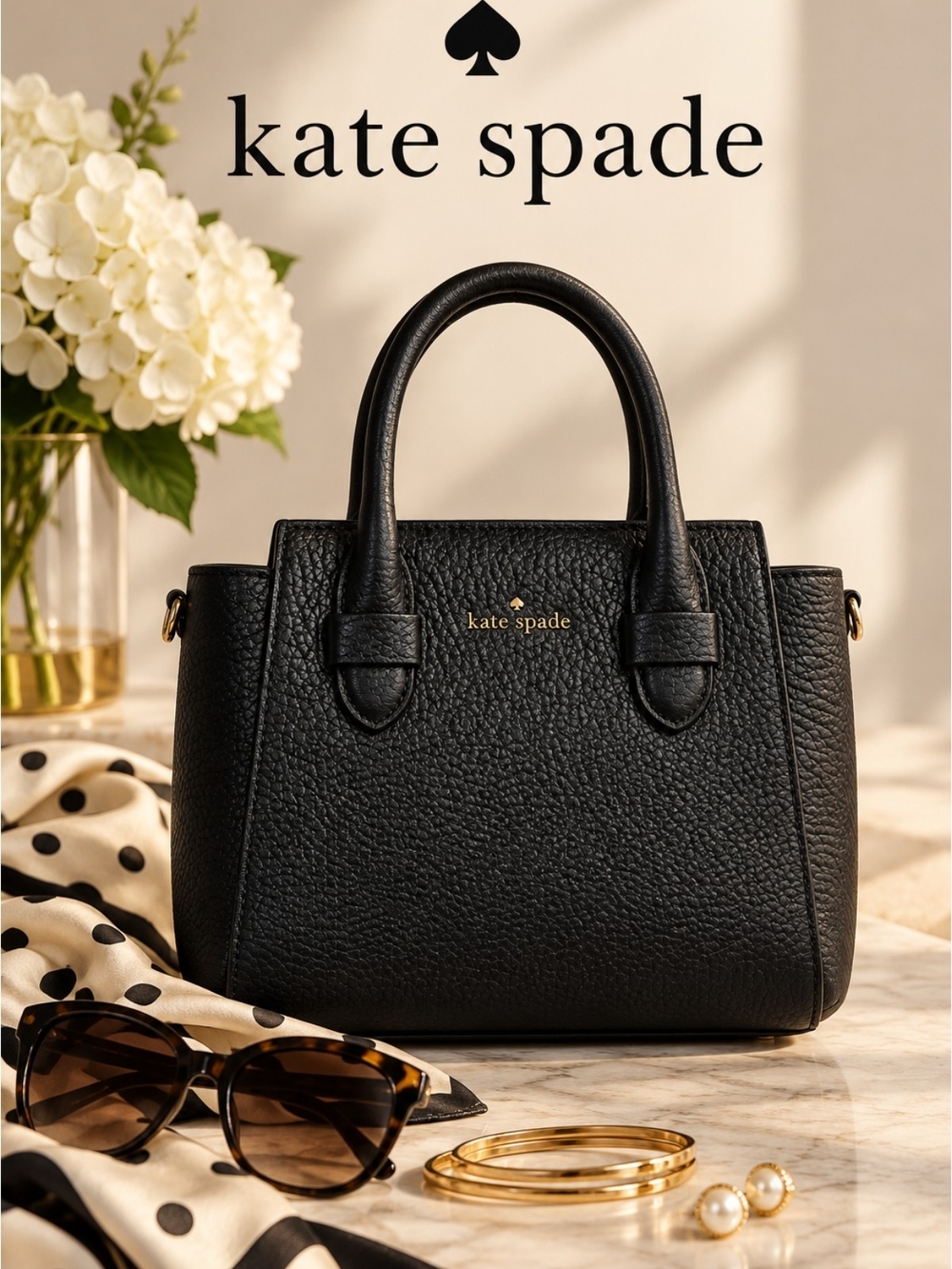 EUC Kate Spade Minimalist Black Pebbled Leather Structured Satchel 9"Wx7"Hx4"D